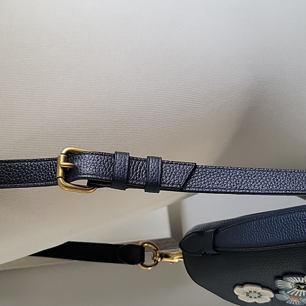 Navy Floral Appliqué Leather Shoulder Bag - Picture 8 of 15